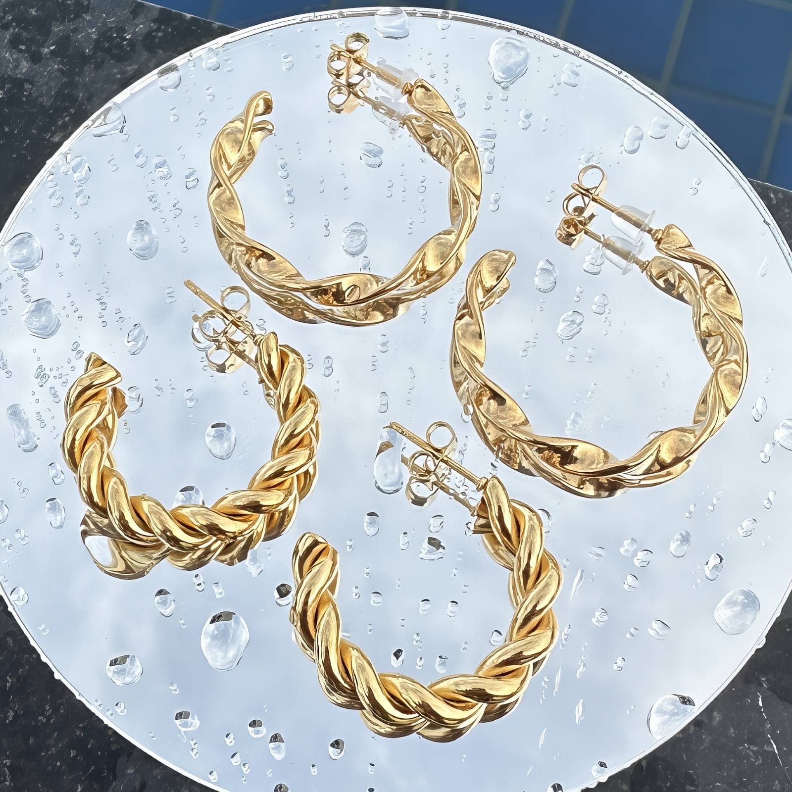 Earrings, 18K Gold Plated Steel