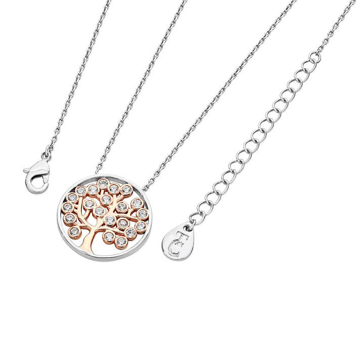 2 Tone Tree Silver Circle Pendant Rose Gold