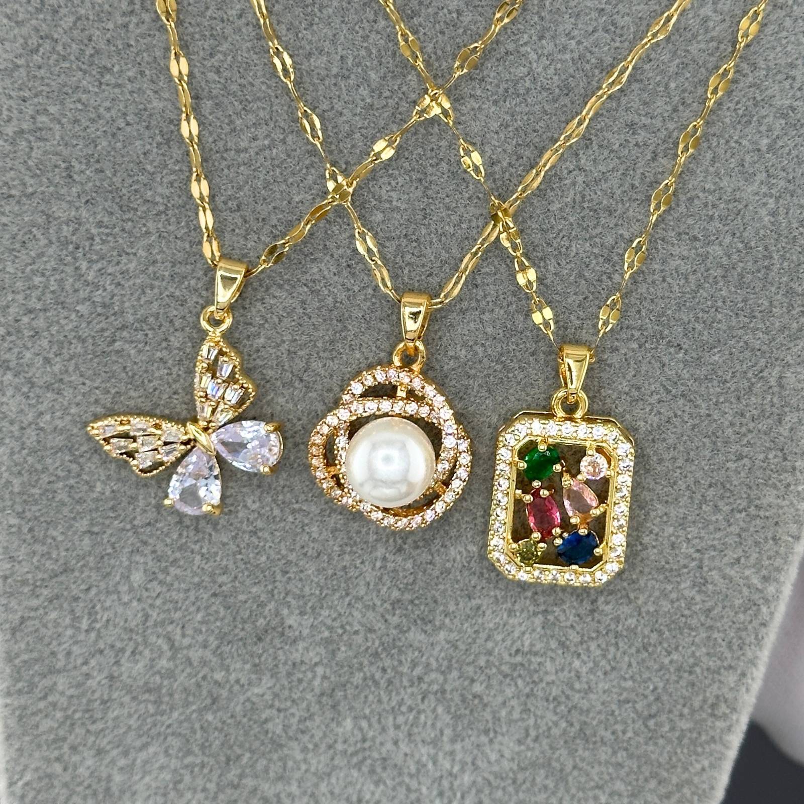 L. Style Coloured Dimante Necklace 18K Gold Plated Steel