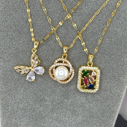 L. Style Coloured Dimante Necklace 18K Gold Plated Steel