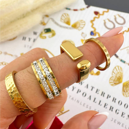 L. Style Hammer Effect Ring 18K Gold Plated Steel