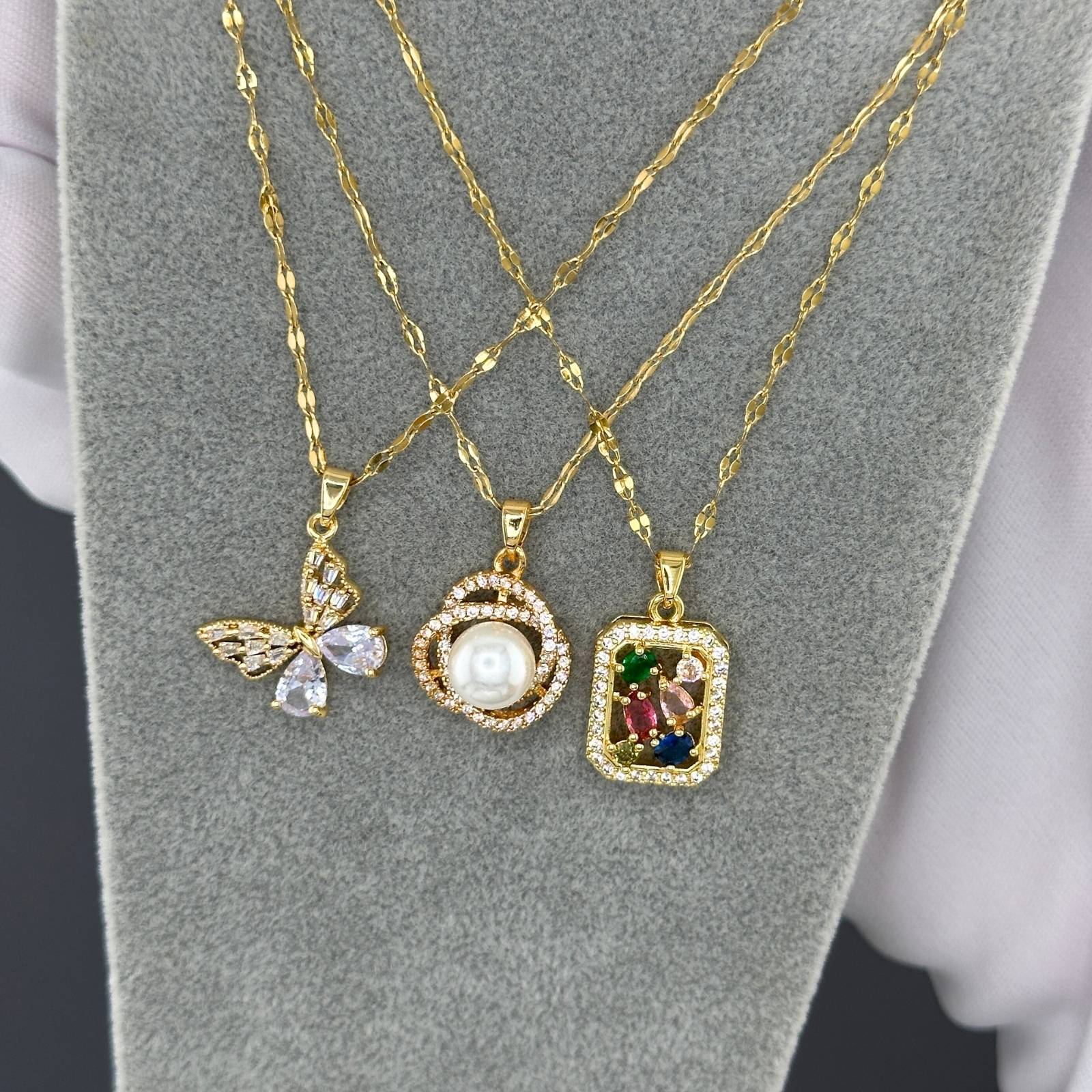 L. Style Coloured Dimante Necklace 18K Gold Plated Steel