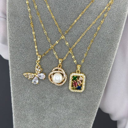 L. Style Coloured Dimante Necklace 18K Gold Plated Steel