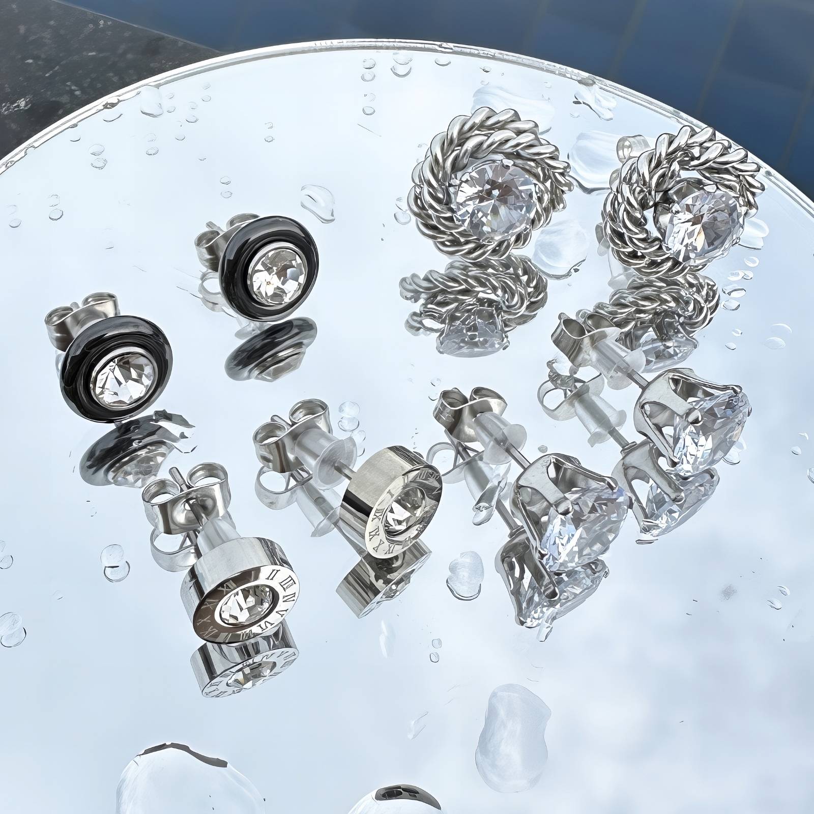 L. Style  Stud Earrings With Roman Numeral Stainless Steel