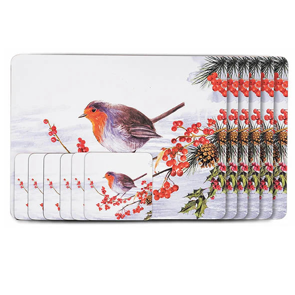 6 pce Christmas  robin  placemats