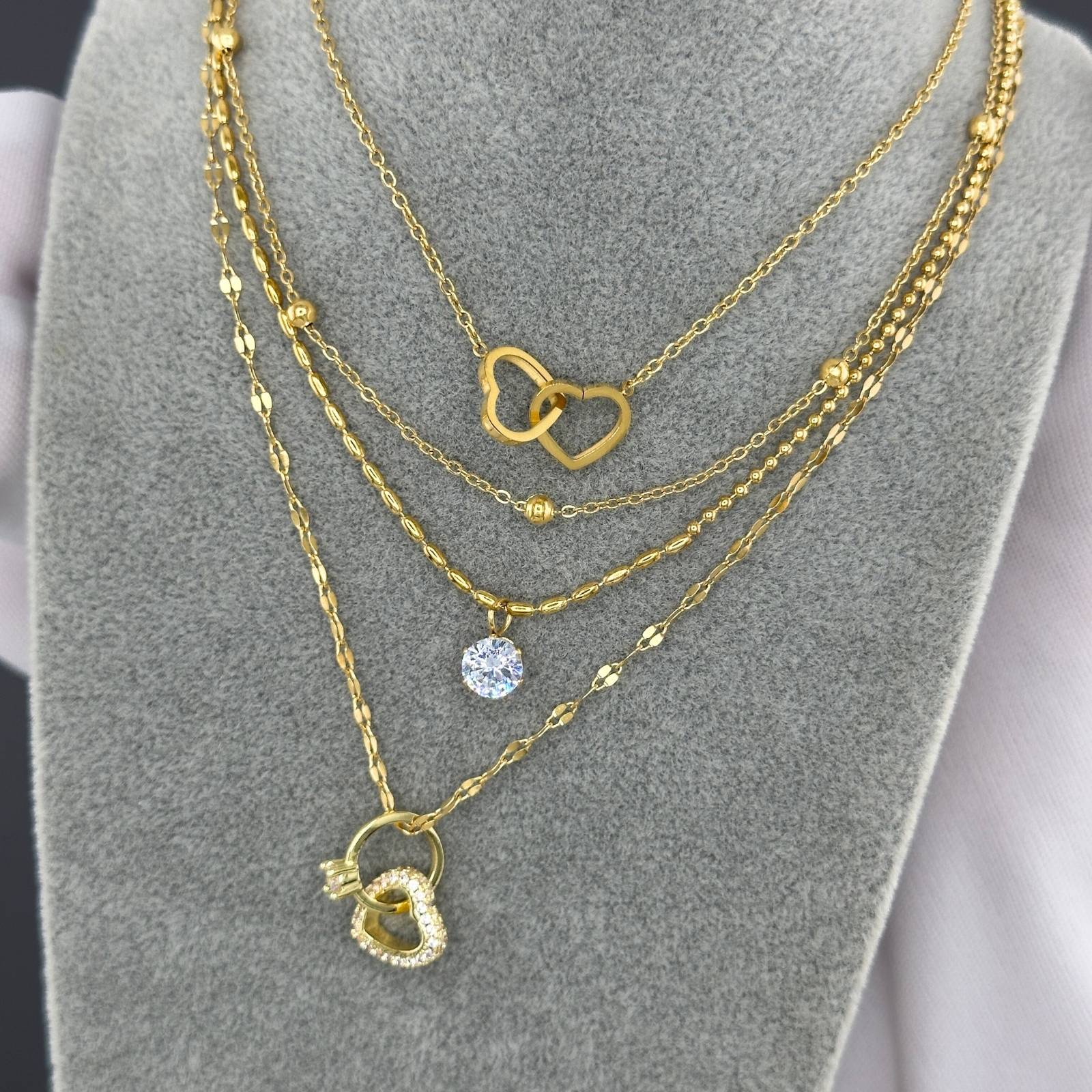 Hearts Necklace, 18K Gold Plated Steel