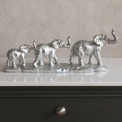Elephant  family silver 17 cm