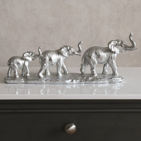 Elephant  family silver 17 cm