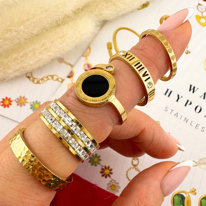 L. Style Hammer Effect Ring 18K Gold Plated Steel
