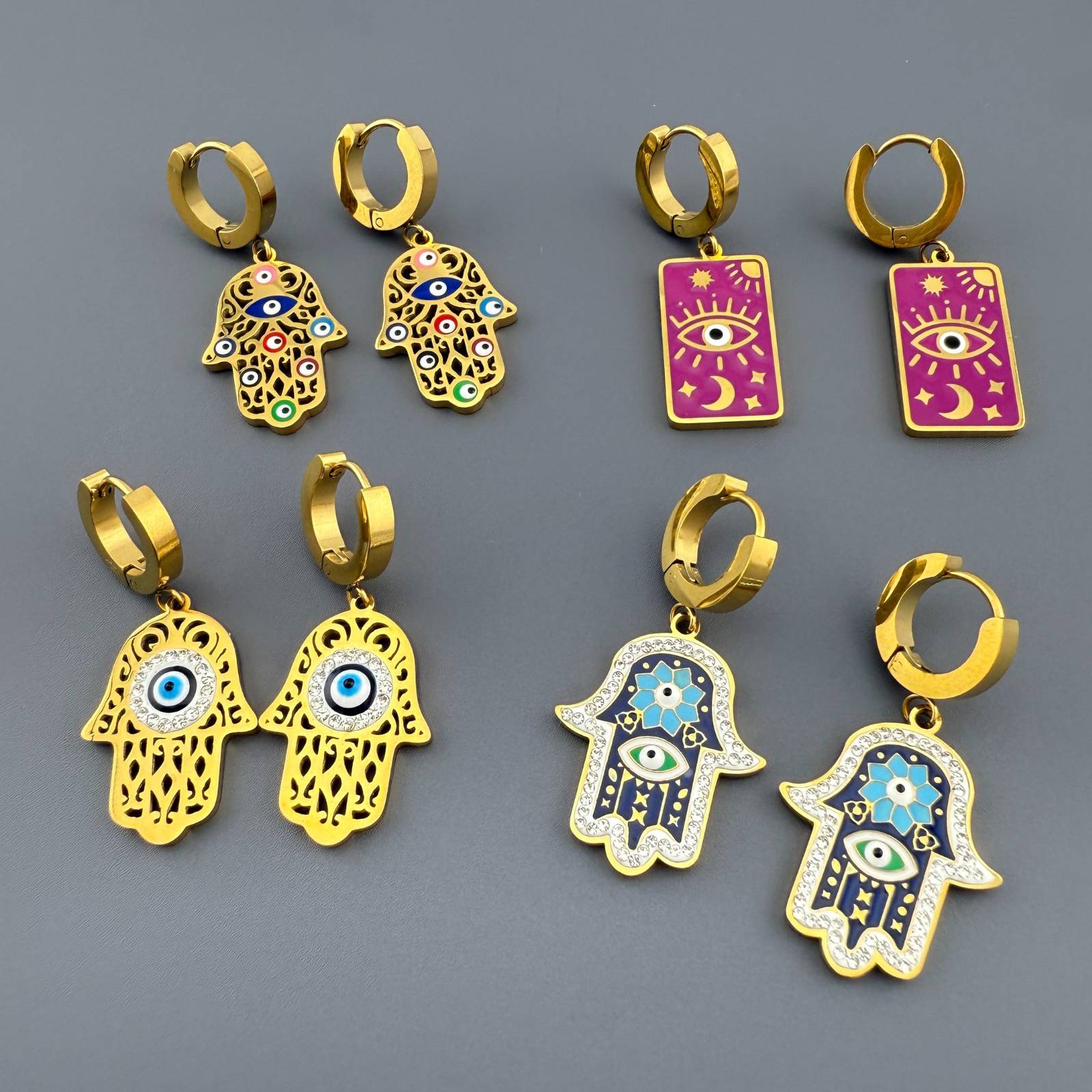 Evil eyes Earrings, 18K Gold Plated Steel