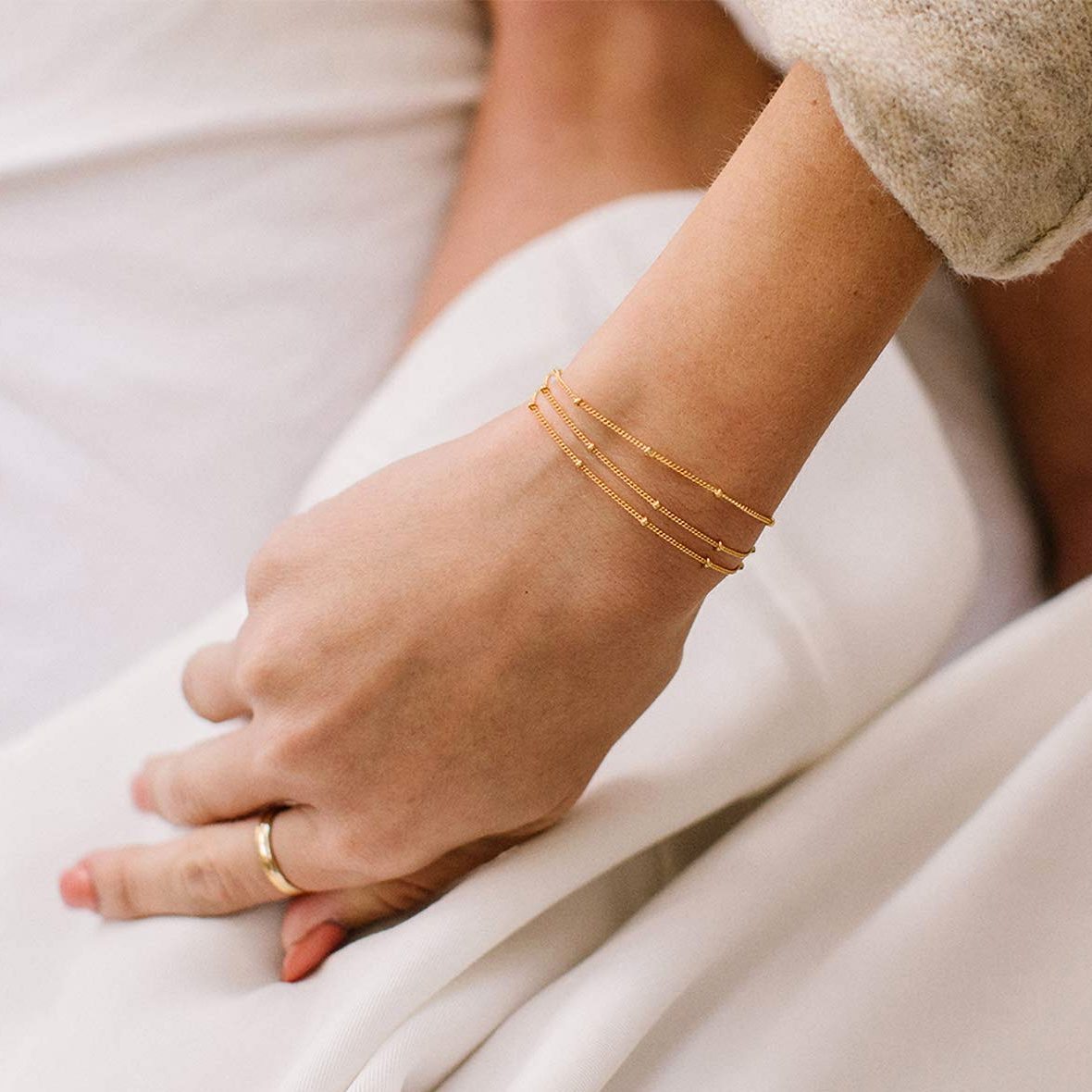 18K Gold Plated Triple Strand Delicate Chain Bracelet