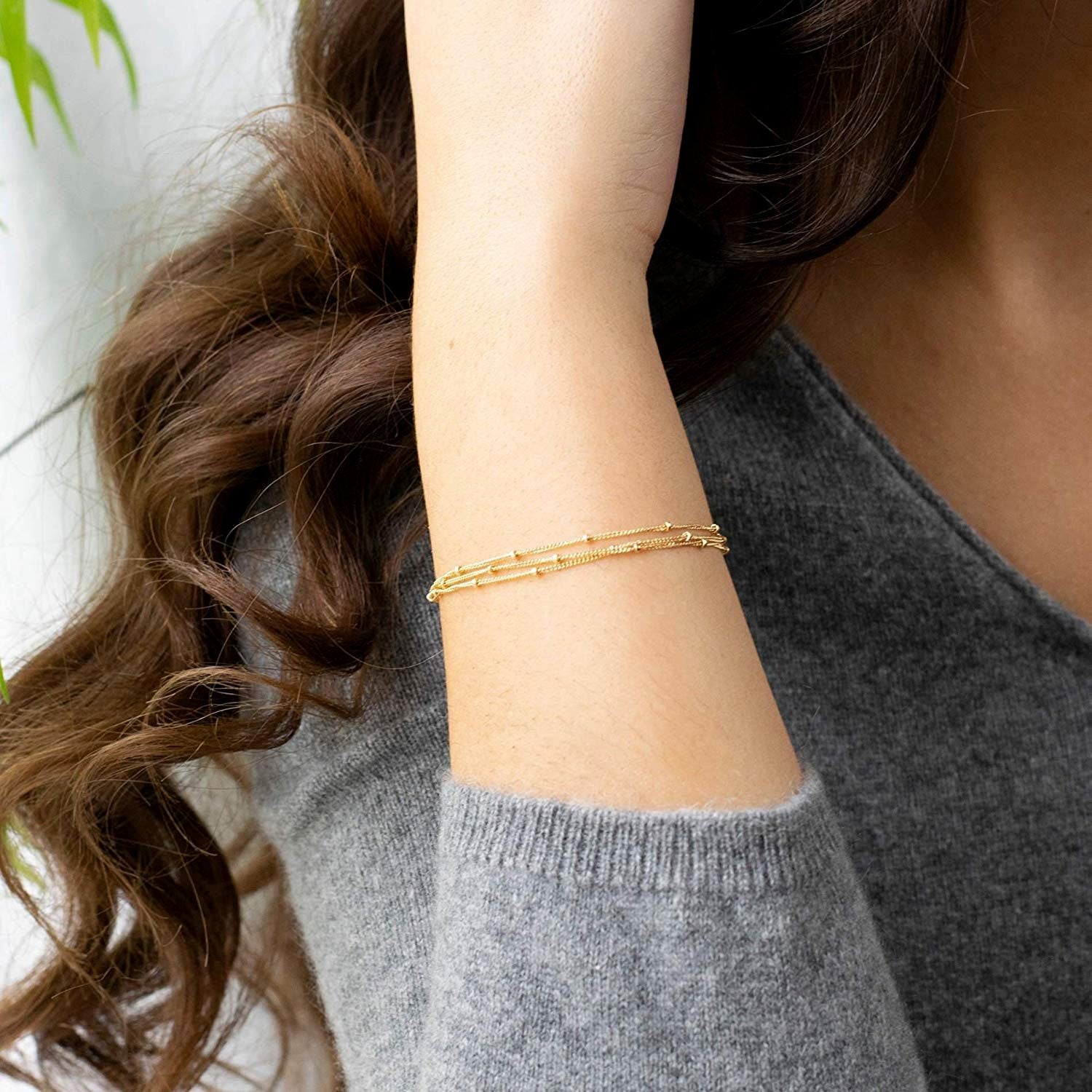 18K Gold Plated Triple Strand Delicate Chain Bracelet