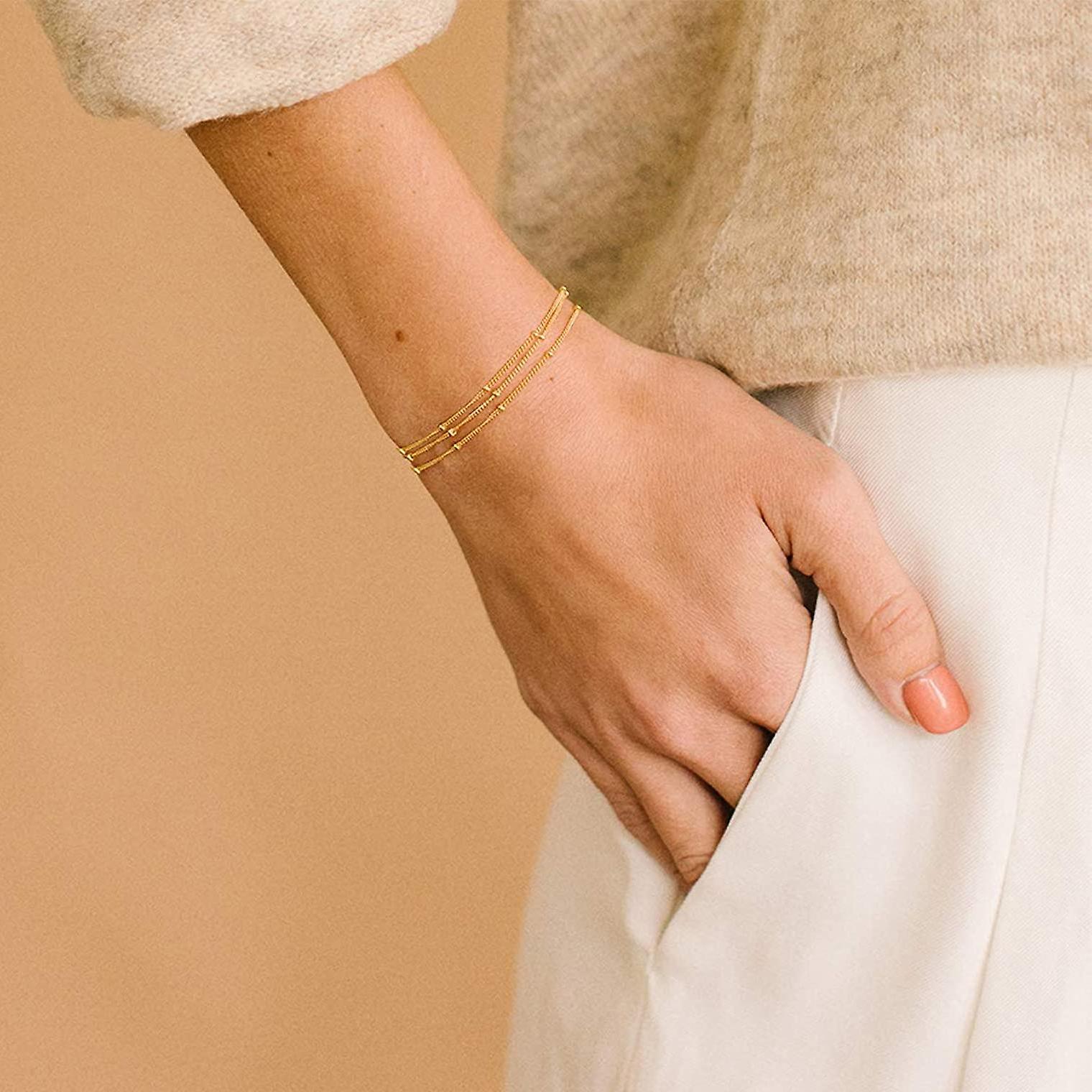 18K Gold Plated Triple Strand Delicate Chain Bracelet