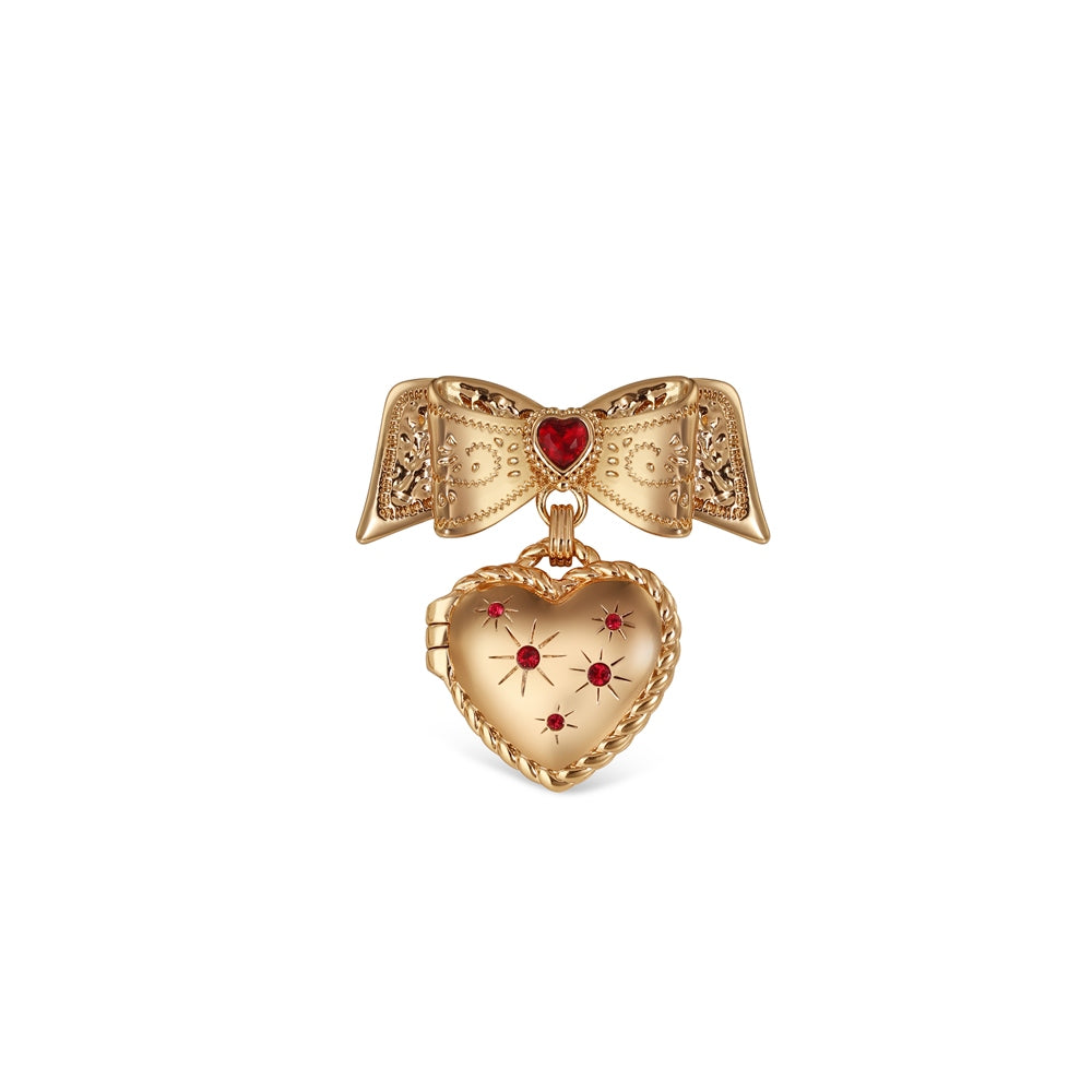 HEART LOCKET BROOCH W/ RUBY RED STONES