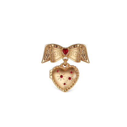 HEART LOCKET BROOCH W/ RUBY RED STONES
