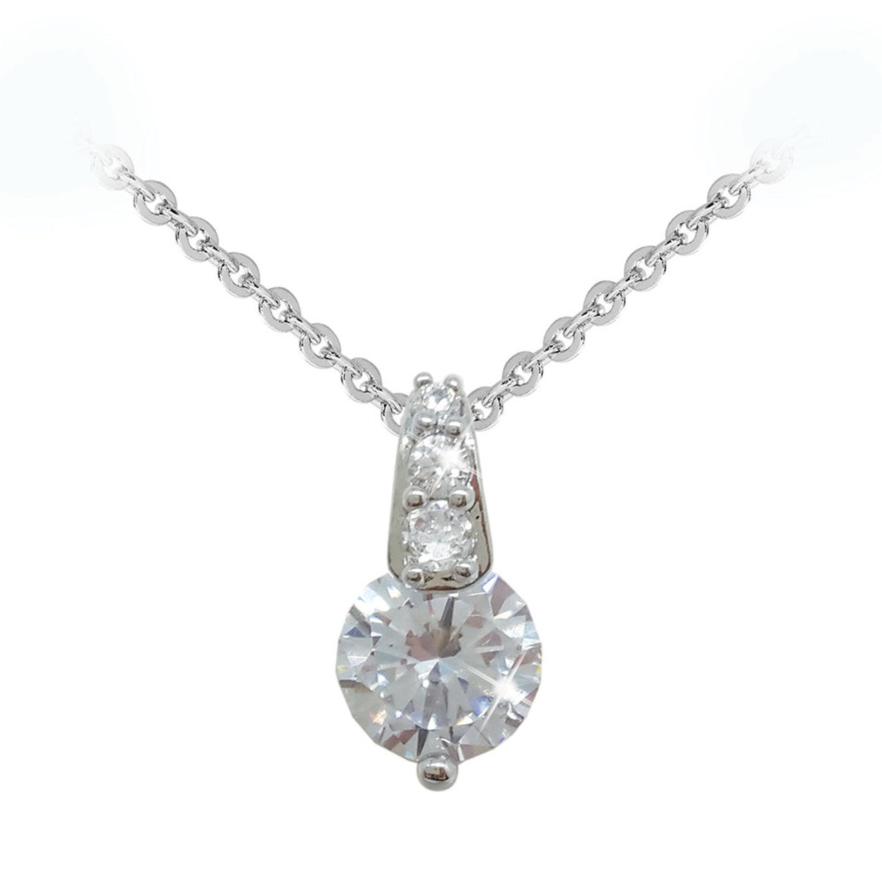 Silver Round Stone Pendant With Pave Bale