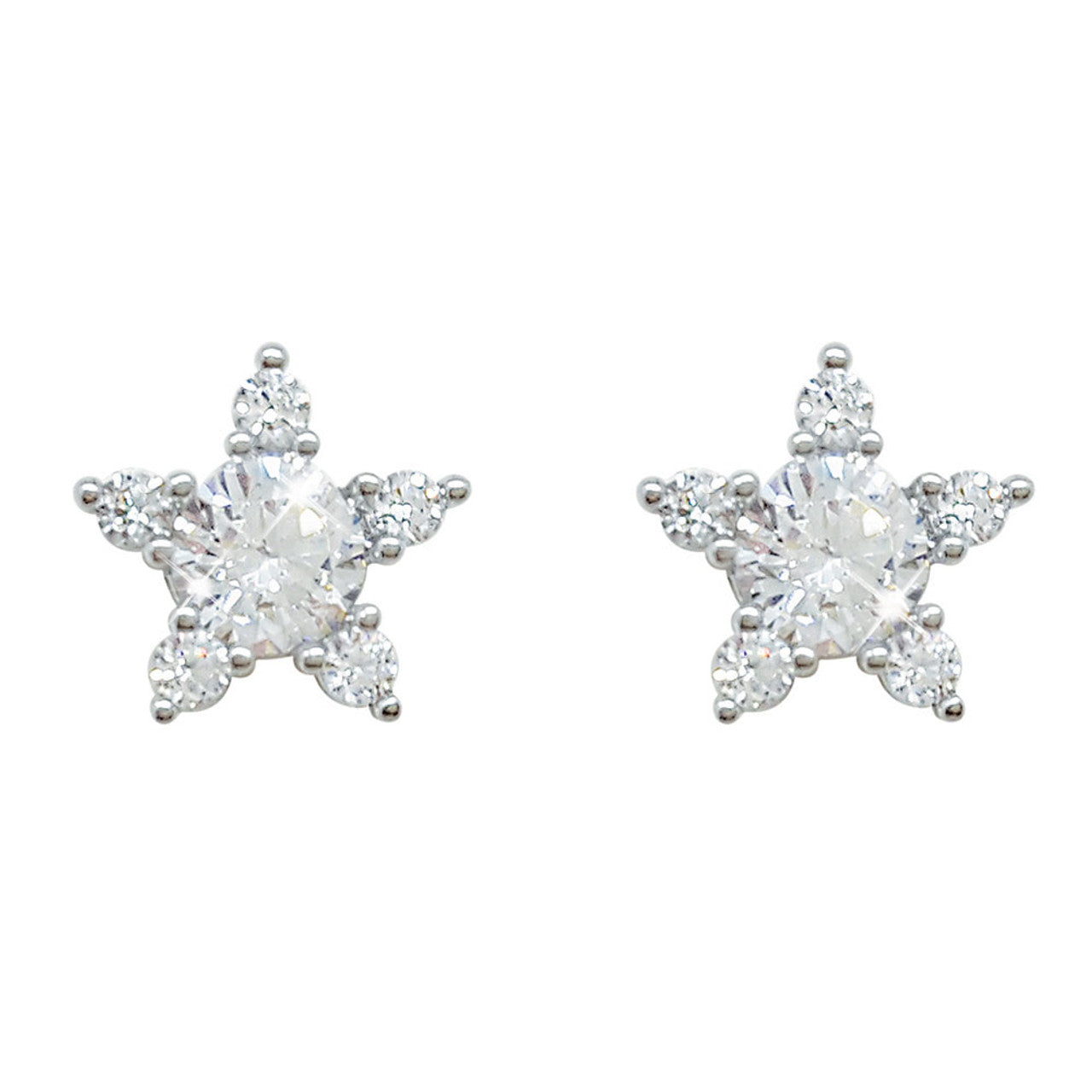 Silver Flower Earrings Clear Stone