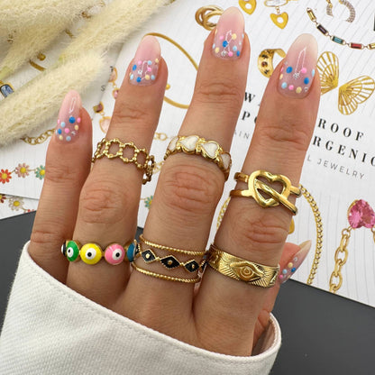 Evil Eye Ring, 18K Gold Plated Steel