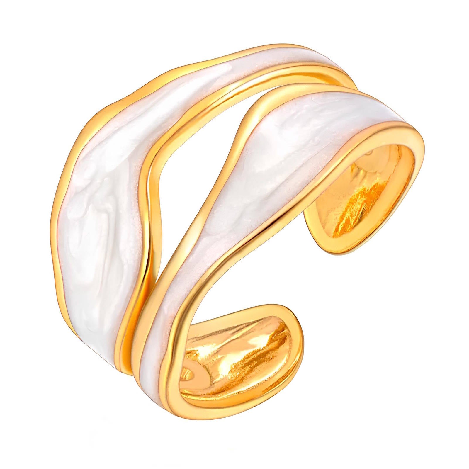 L. Style Mother of Pearl Inset Ring 18K Gold Plated Steel