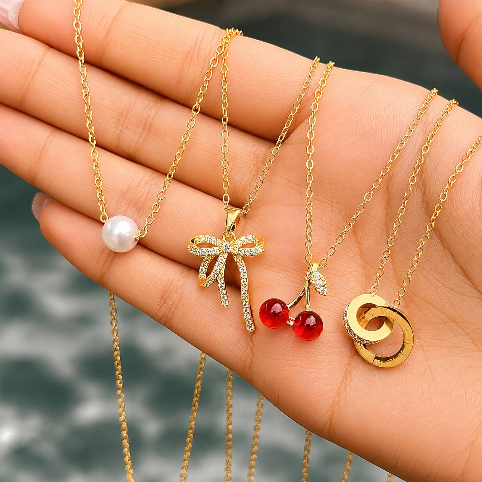 18K Gold Plated Red Cherry Pendant Necklace