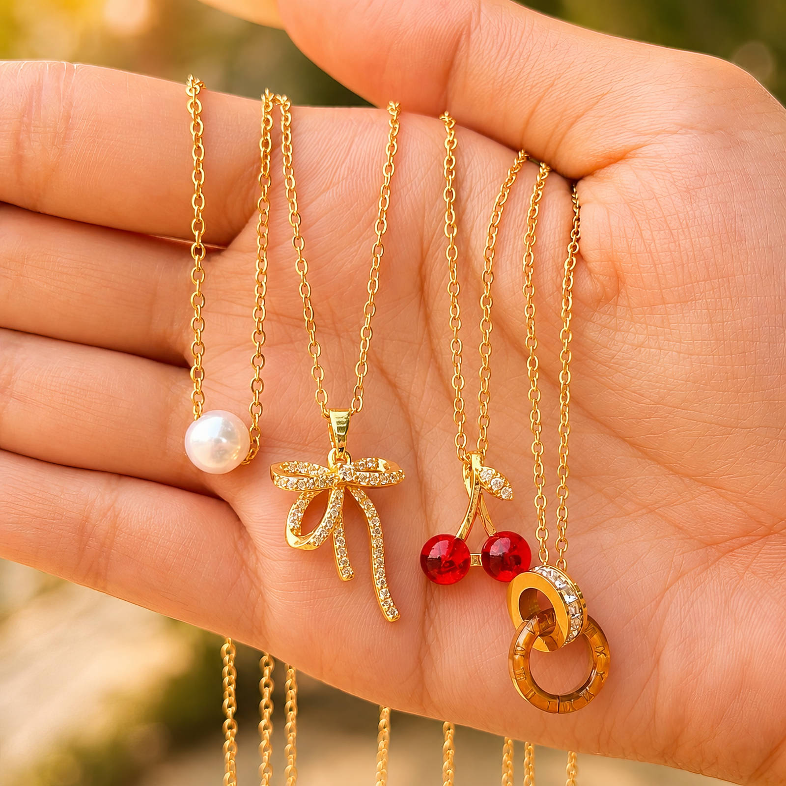 18K Gold Plated Red Cherry Pendant Necklace