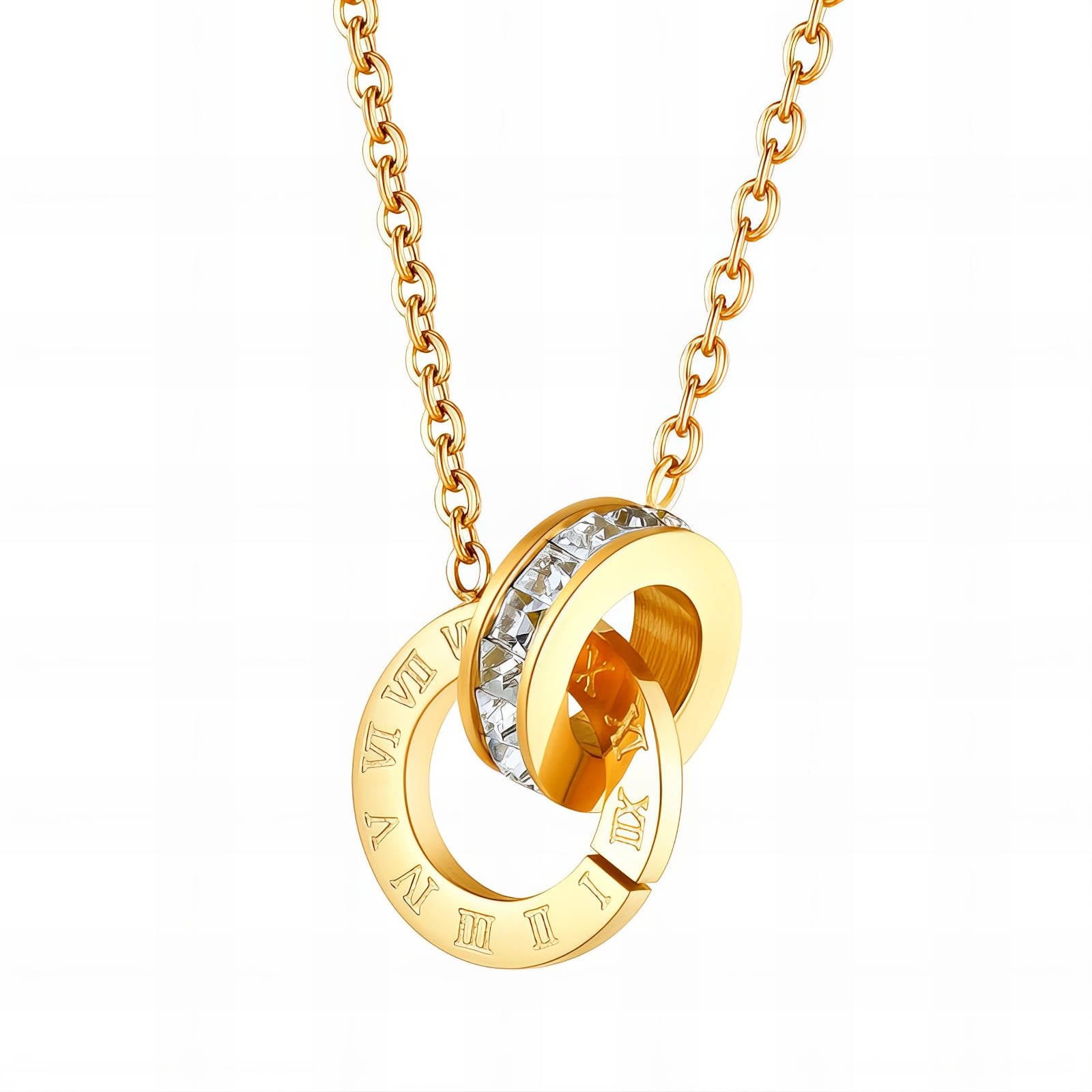 L. Style Interlocking Discs Necklace 18K Gold Plated Steel