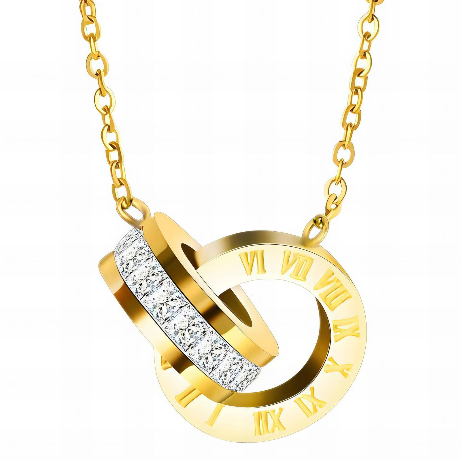 L. Style Interlocking Discs Necklace 18K Gold Plated Steel