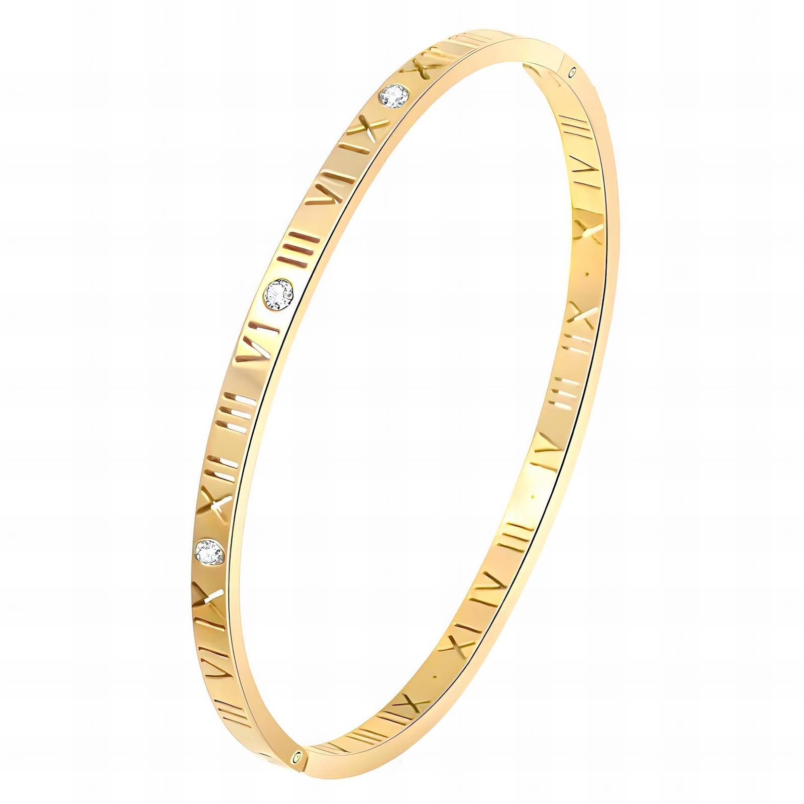 L. Style Roman Numeral Bangle  18K Gold Plated Steel