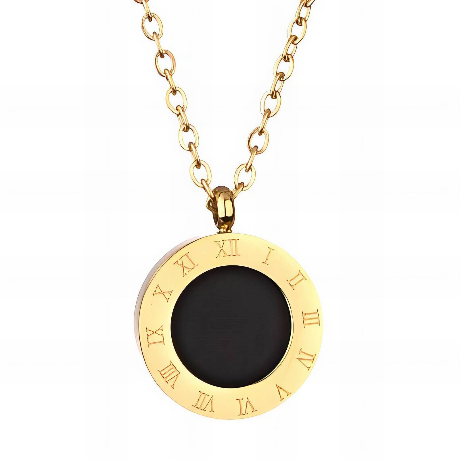 L. Style Roman Numeral Circular Pendant 18k Gold Plated Steel