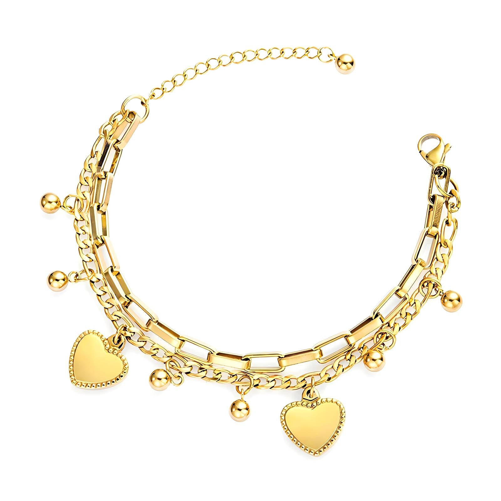 L. Style Heart Charm  Bracelet 18K Gold Plated Steel