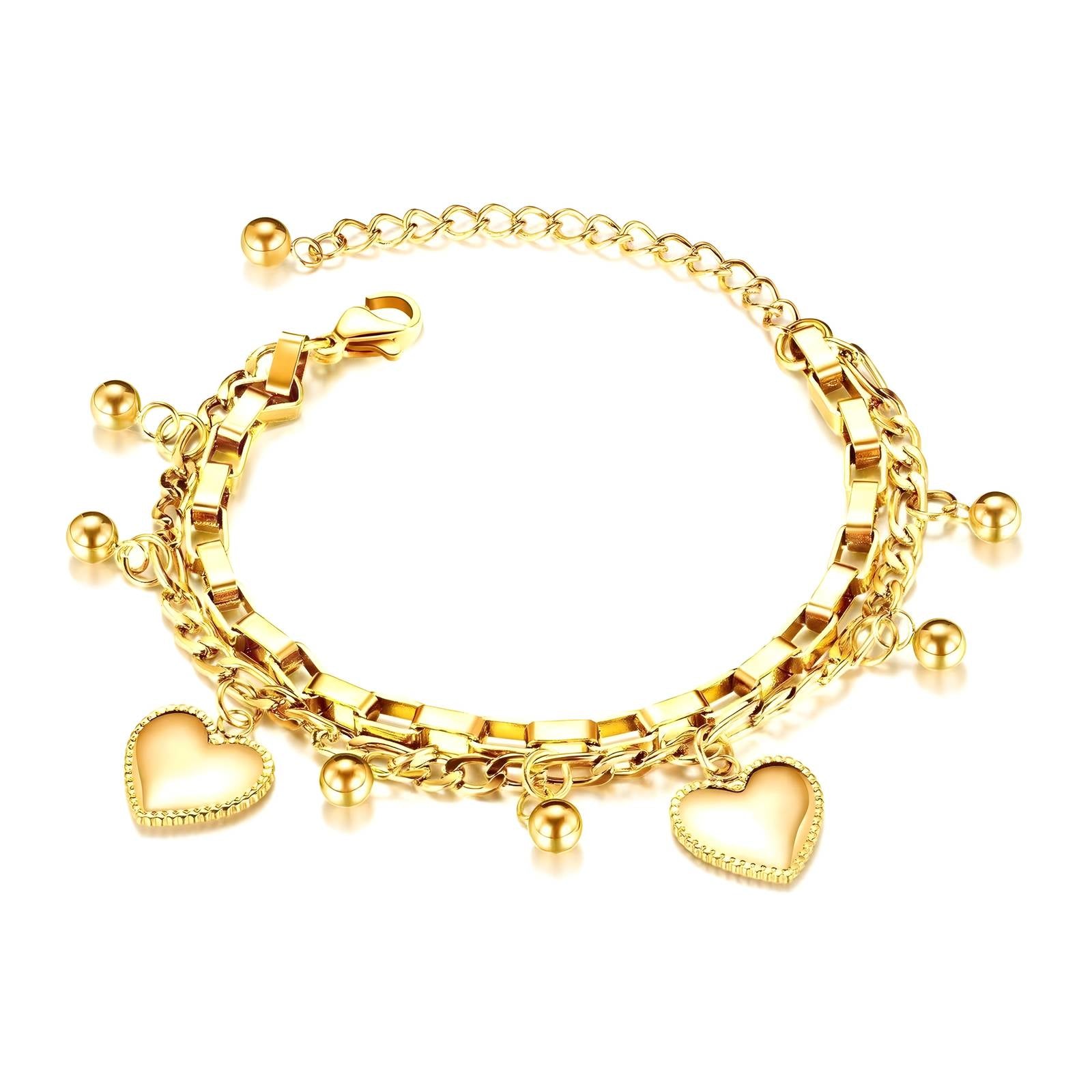 L. Style Heart Charm  Bracelet 18K Gold Plated Steel