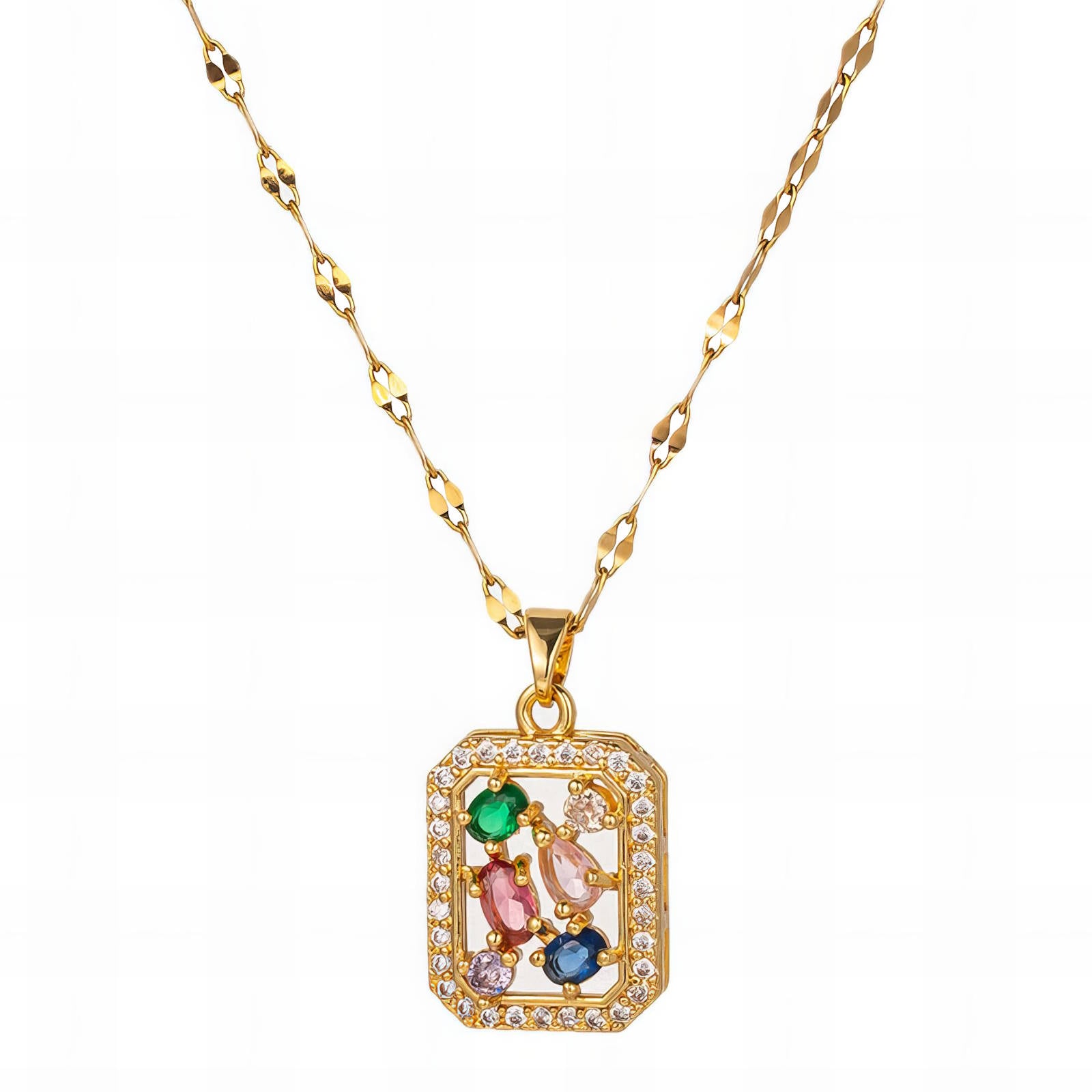 L. Style Coloured Dimante Necklace 18K Gold Plated Steel