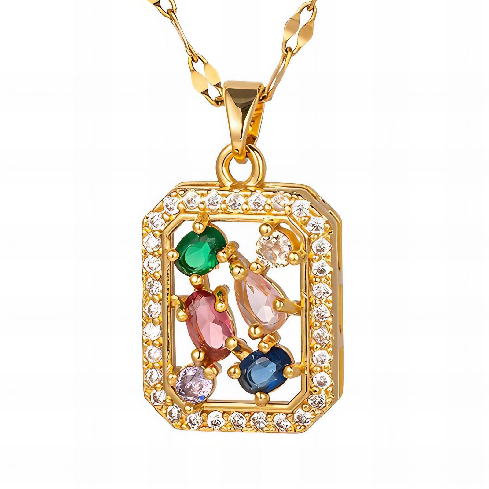 L. Style Coloured Dimante Necklace 18K Gold Plated Steel