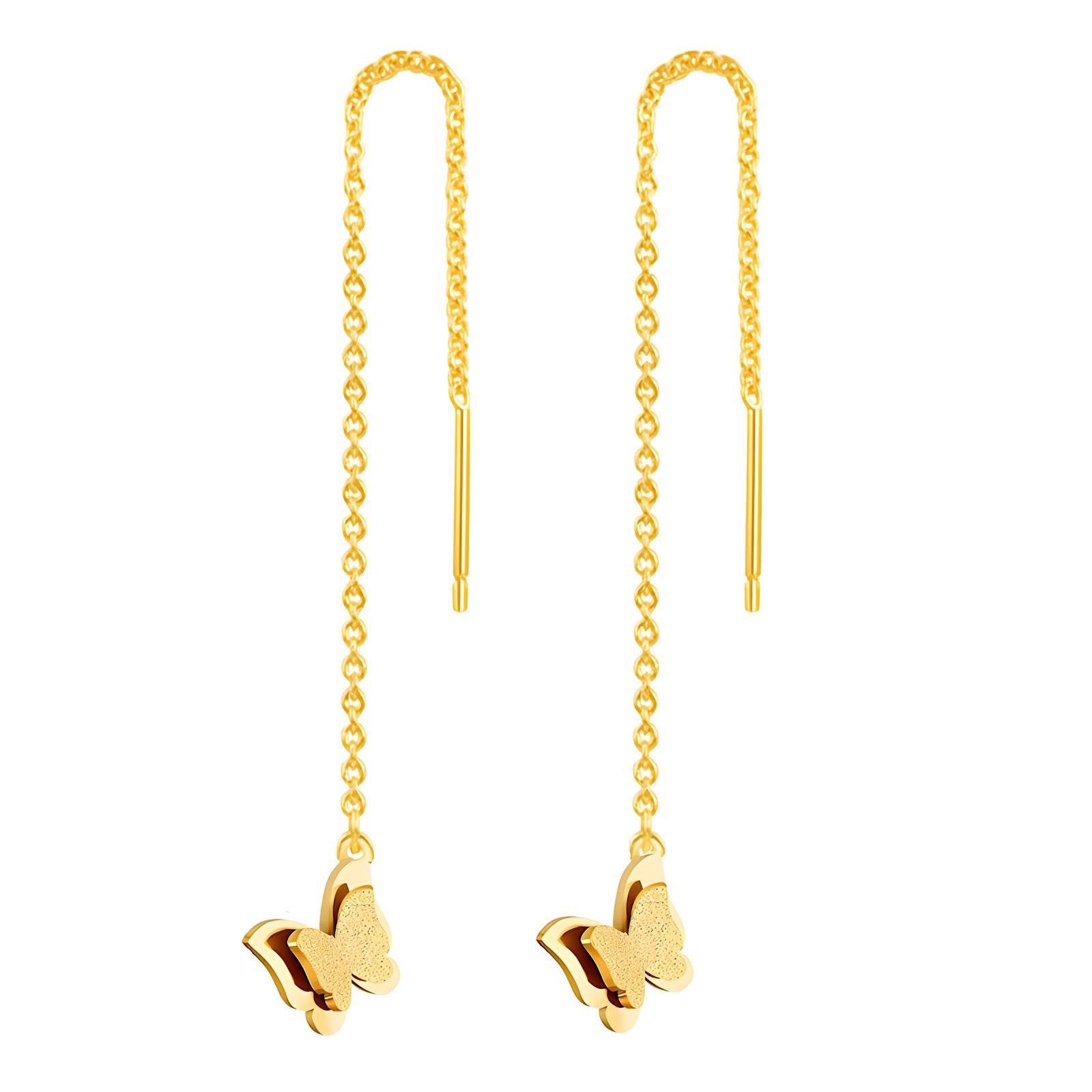 L.Style Butterfly Drop Earrings 18K Gold Plated Steel