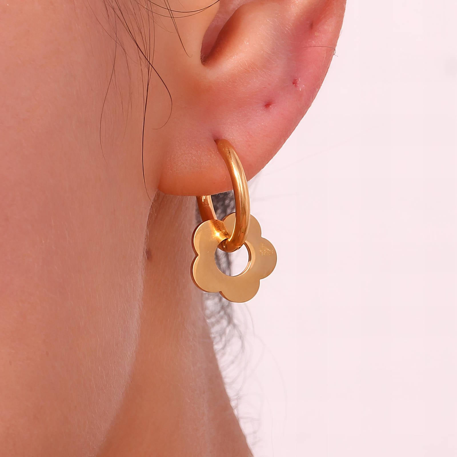 Flowers Earrings, 18K Gold Plated Steel