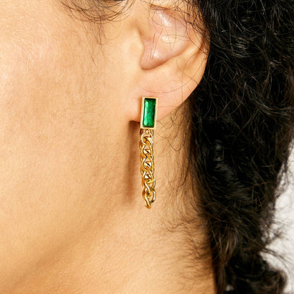 18K Gold Plated Green Cubic Zirconia Chain Drop Earrings