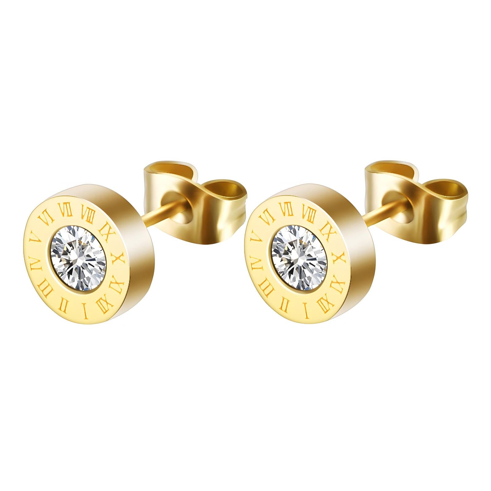 L. Style Stud Earrings with Roman Numerals 18K Gold Plated Steel