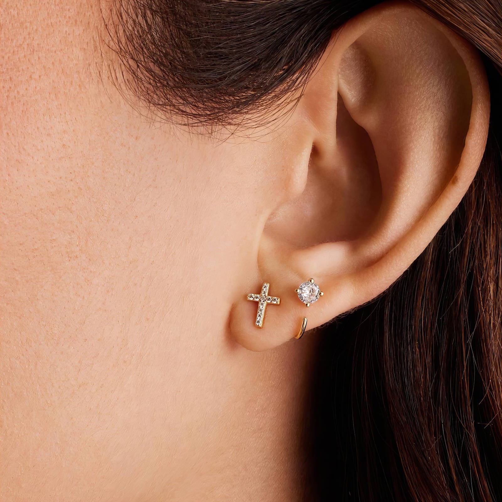 Crosses Earrings, 18K Gold Plated Steel