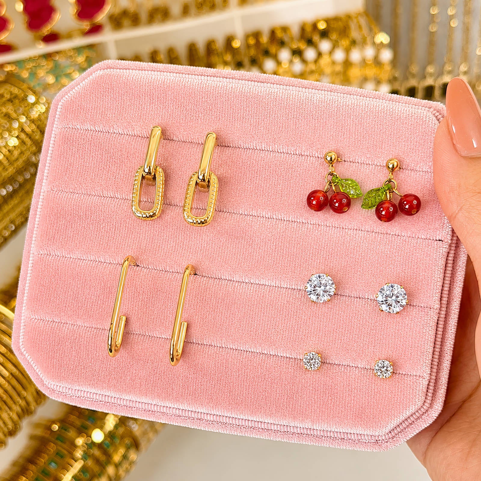 18K Gold Plated Red Cherry Stud Earrings
