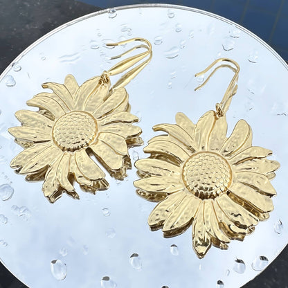 Flower Earrings, 18K Gold Plated Steel