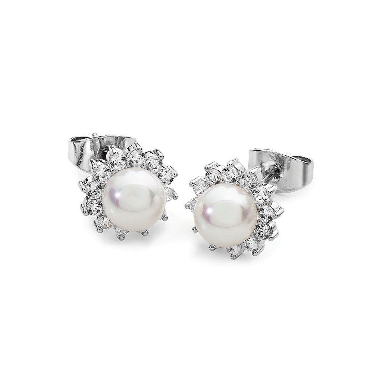 SILVER ANTIQUE DAISY PEARL STUDS