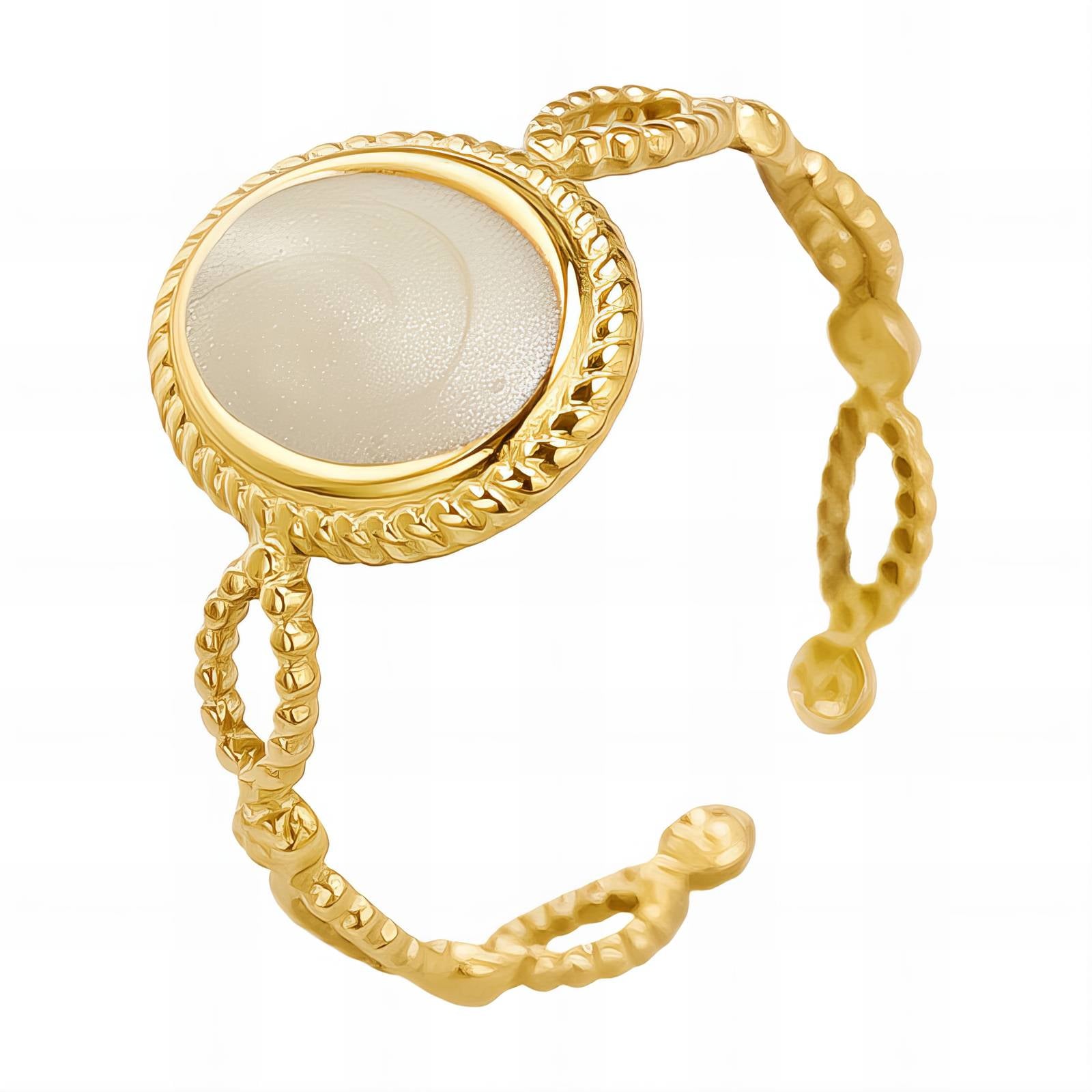 L. Style Oval  Mother of Pear Ring, 18K Gold Plated Steel