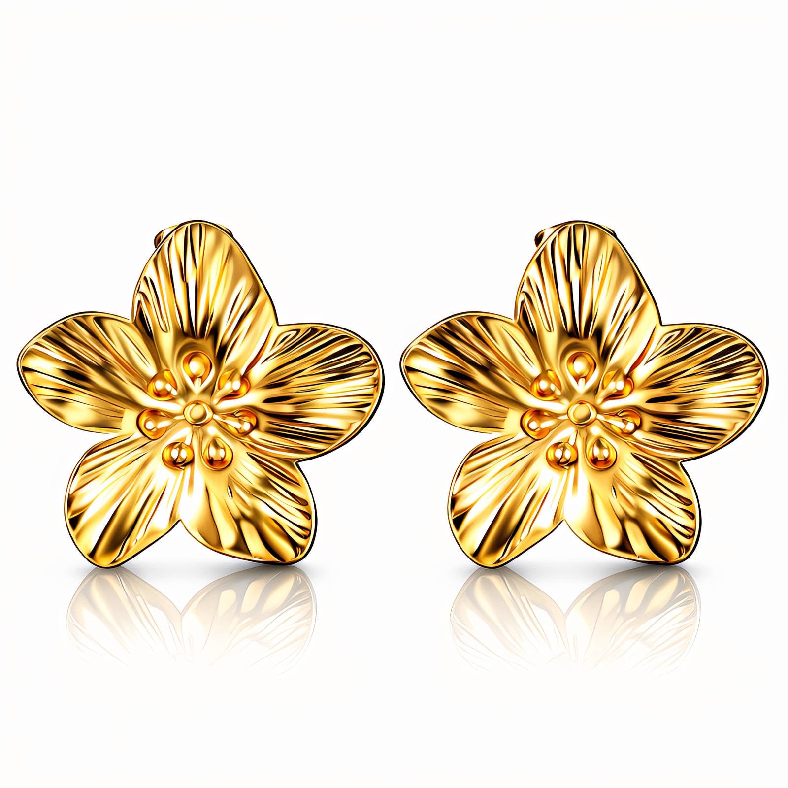 18K Gold Plated Sculpted Flower Stud Earrings