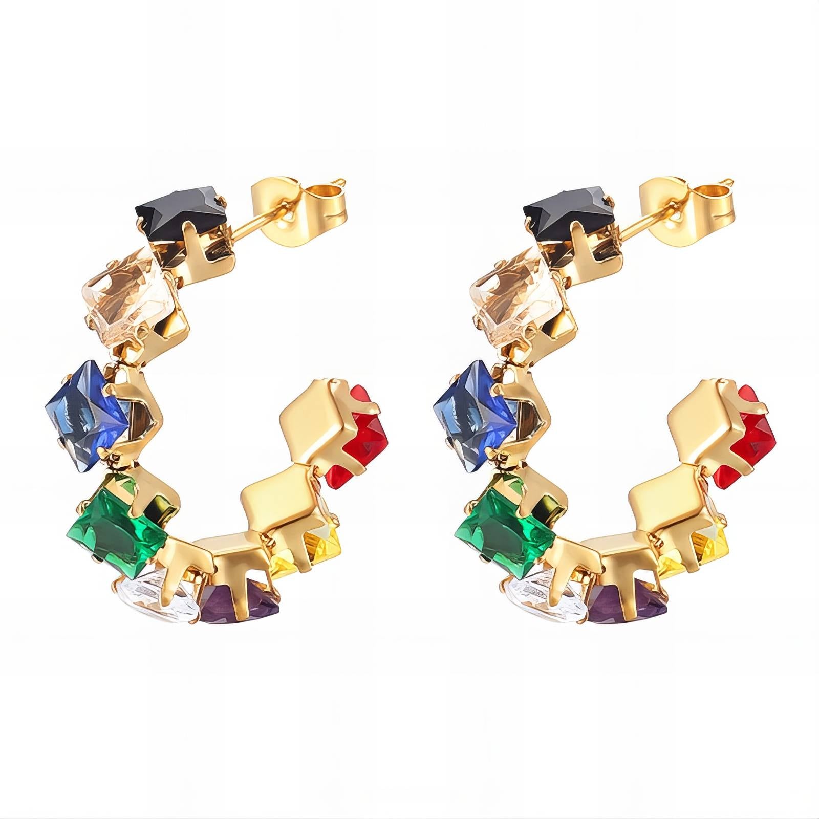 L. Style CUbic Ziconia Earrings 18K Gold Plated Steel