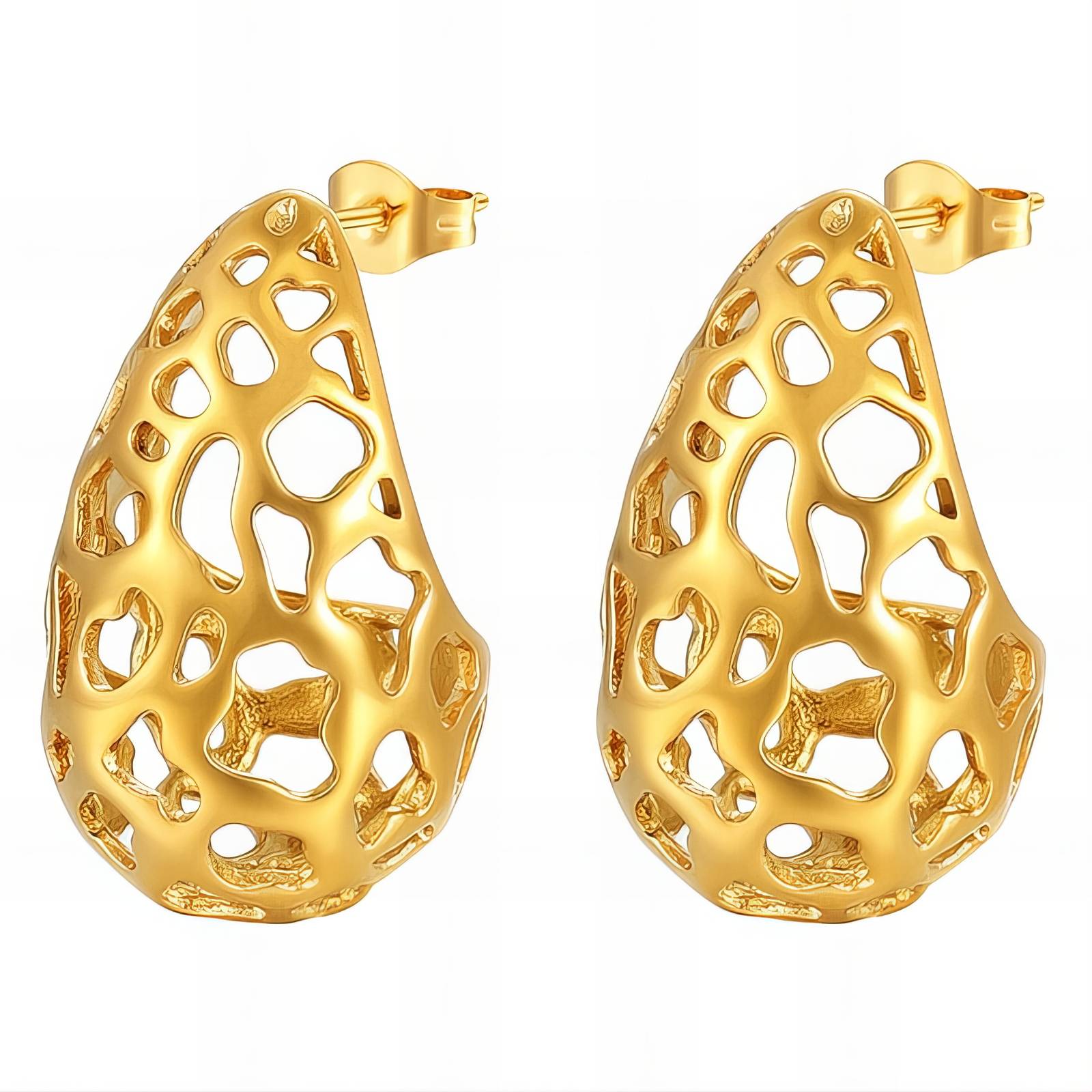 L. Style Teardrop Earrings, 18K Gold Plated Steel