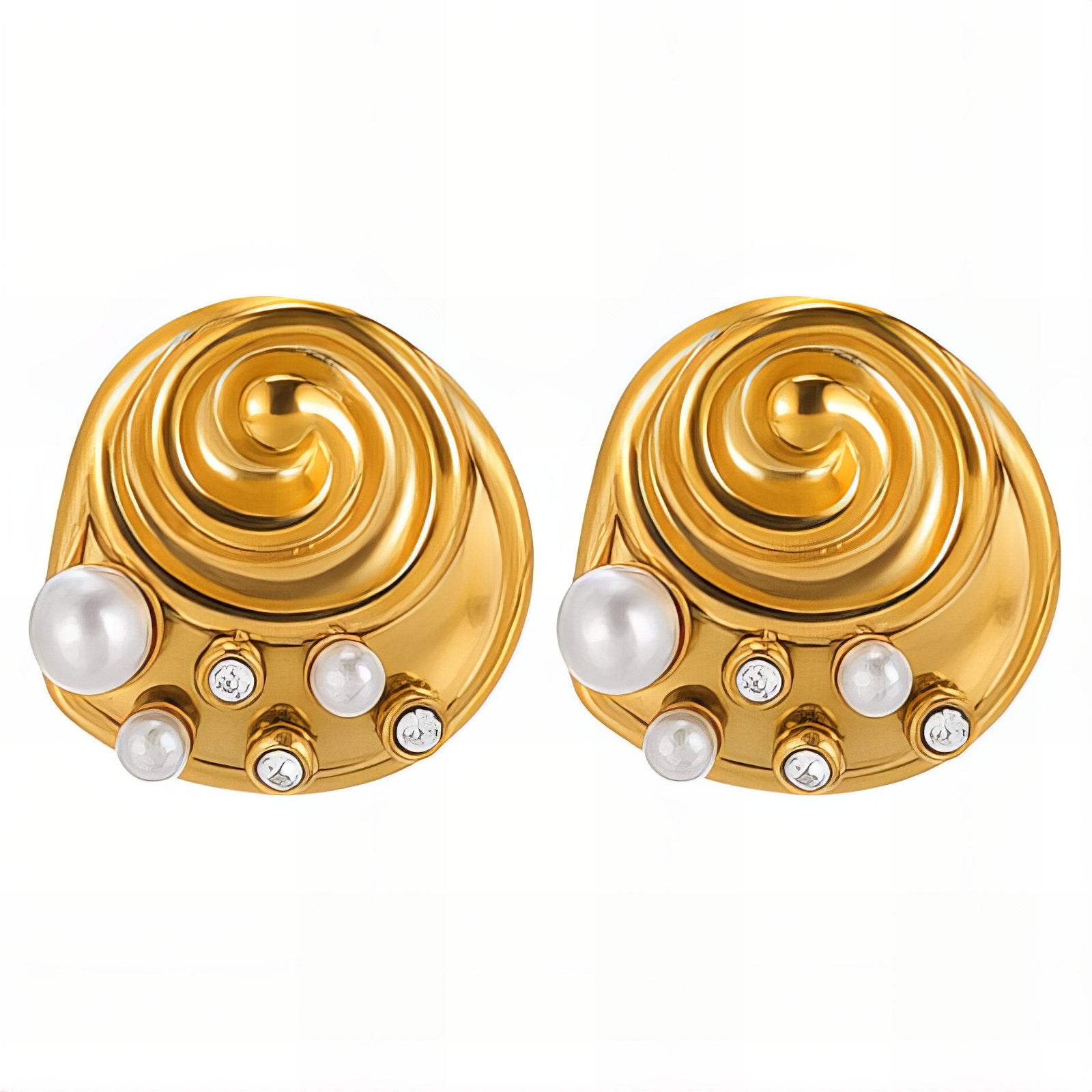 L. Style Pearl& Dimante Detail Earring 18K Gold Plated Steel