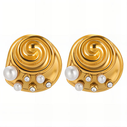 L. Style Pearl& Dimante Detail Earring 18K Gold Plated Steel