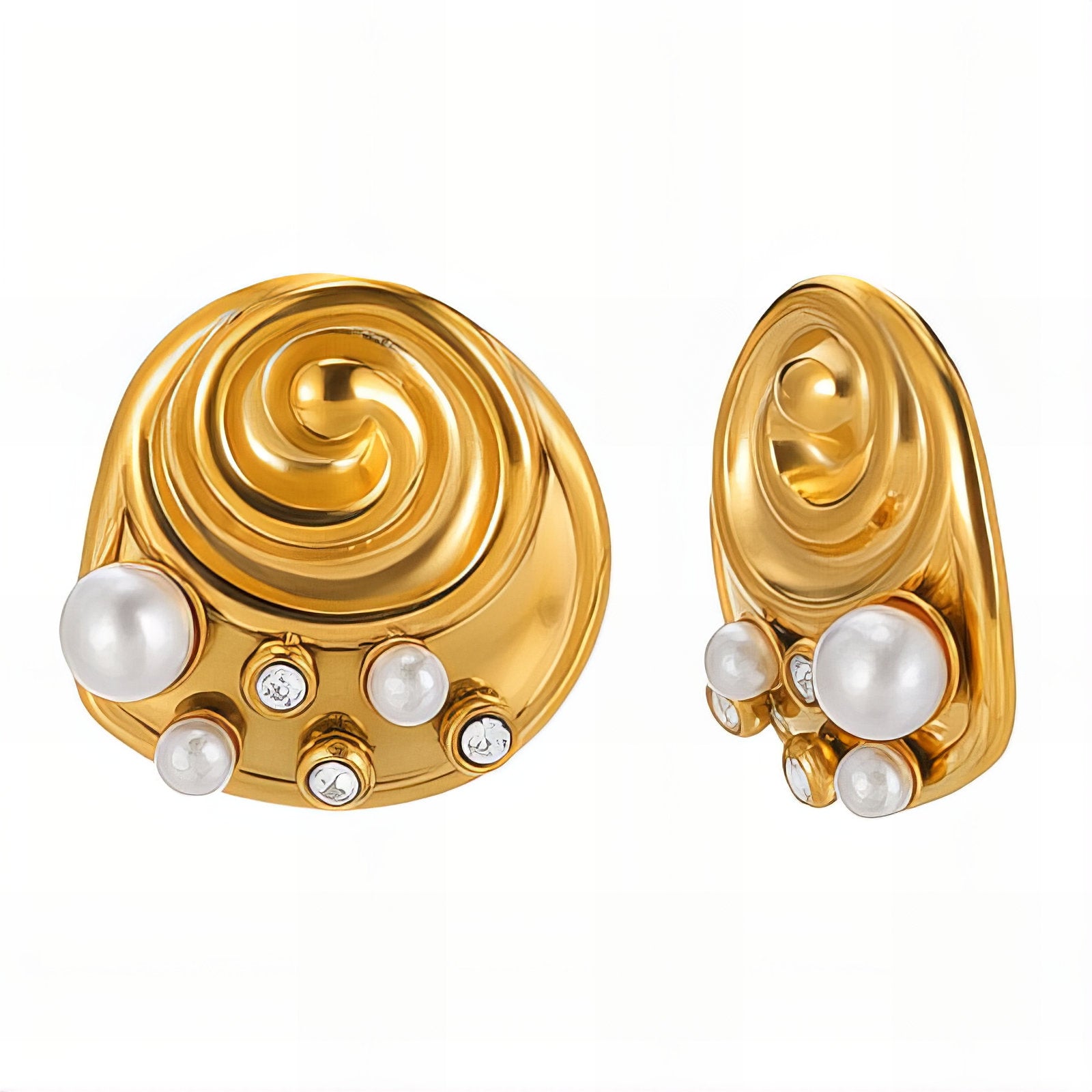 L. Style Pearl& Dimante Detail Earring 18K Gold Plated Steel