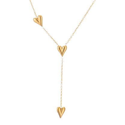 18K Gold Plated Triple Heart Drop Necklace