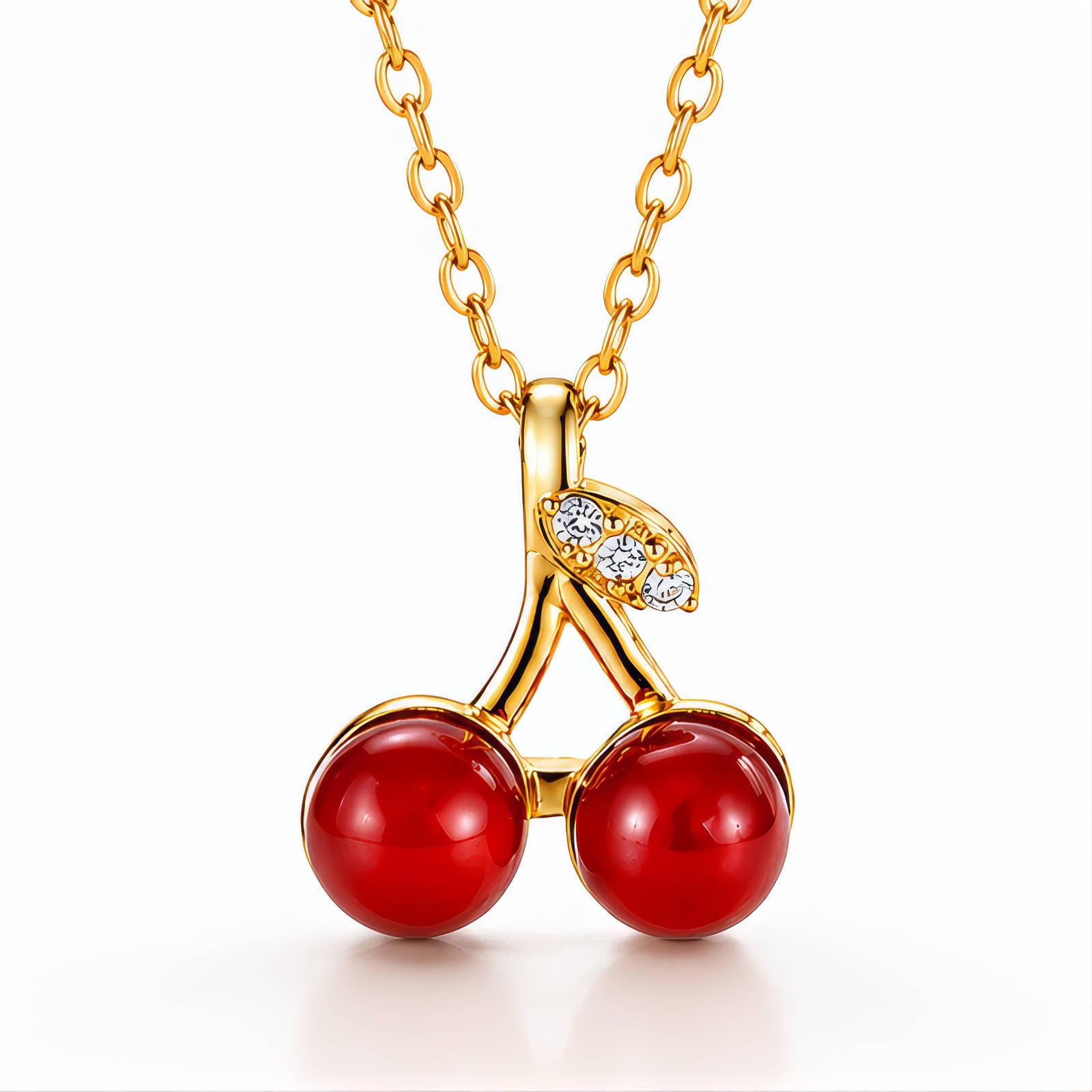 18K Gold Plated Red Cherry Pendant Necklace